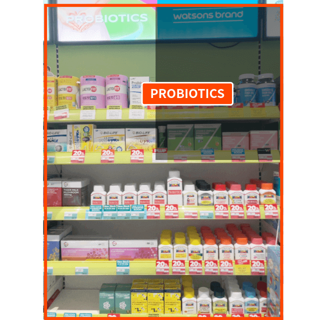 ワトソンズ店舗内、プロバイオティクス商品陳列